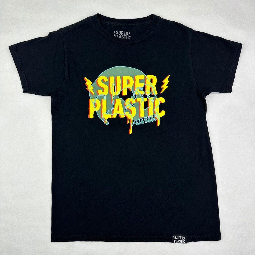 Superplastic Men Skull Graphic Short T-Shirt Black‎ Cotton Streetwear Small